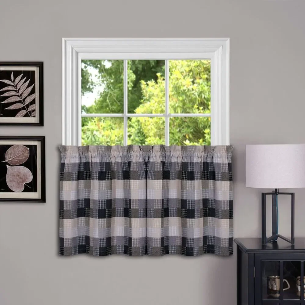 Achim Home Furnishing: Harvard Black Plaid Contemporary Window Curtain Panel :